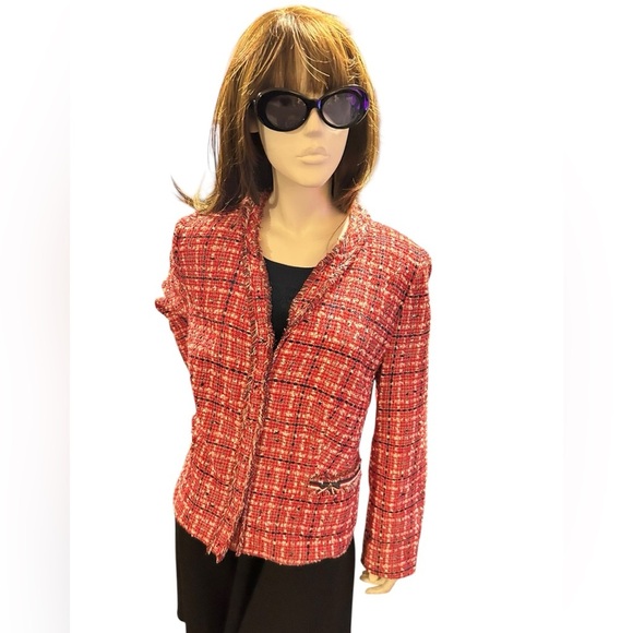 Basler Gmbh Black, Red, and White Size 16 Tweed Plaid Ladies Jacket - Picture 5 of 13